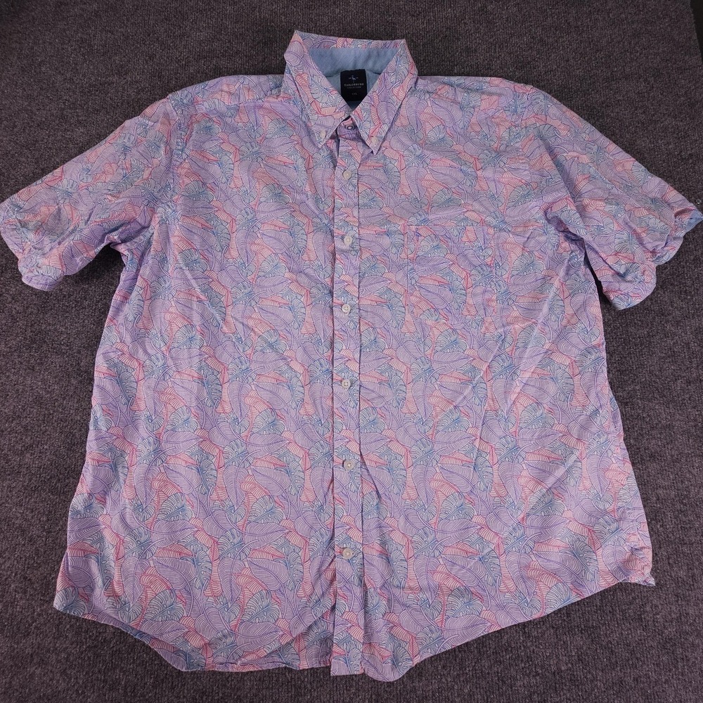 Tailorbyrd Shirt Mens 2XL Purple Leaf Print Short Sleeve Button Down Tropical